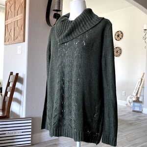 NWOT By Design Green Long Sleeve Knitted Turtle Neck Pull Over Top L Earthy